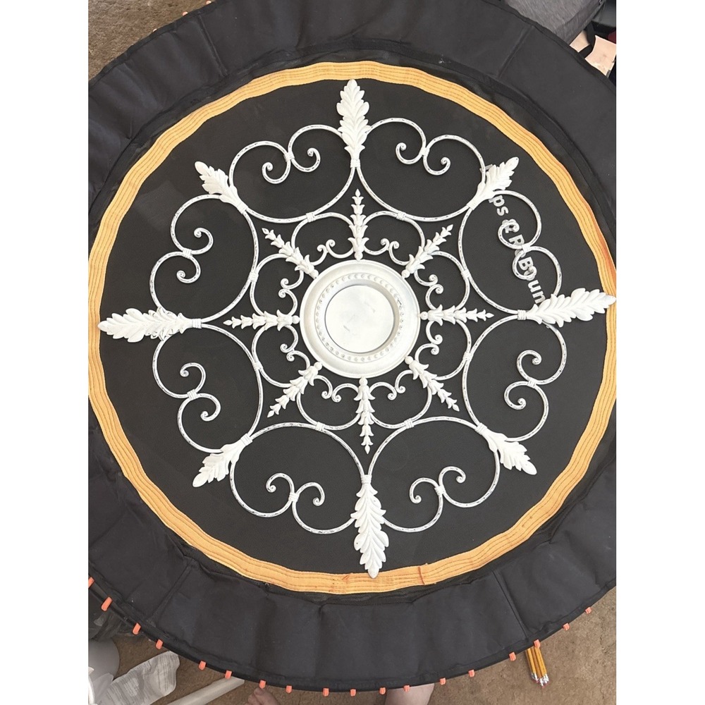 Vtg Large 34" White Wrought Iron Wall Medallion Ornate Scroll Leaf Metal Decor